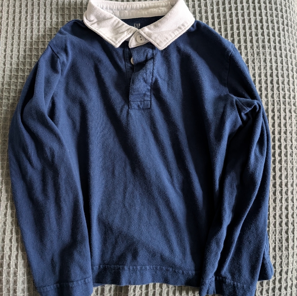 GAP Kids Navy and White Long Sleeve Polo Shirt